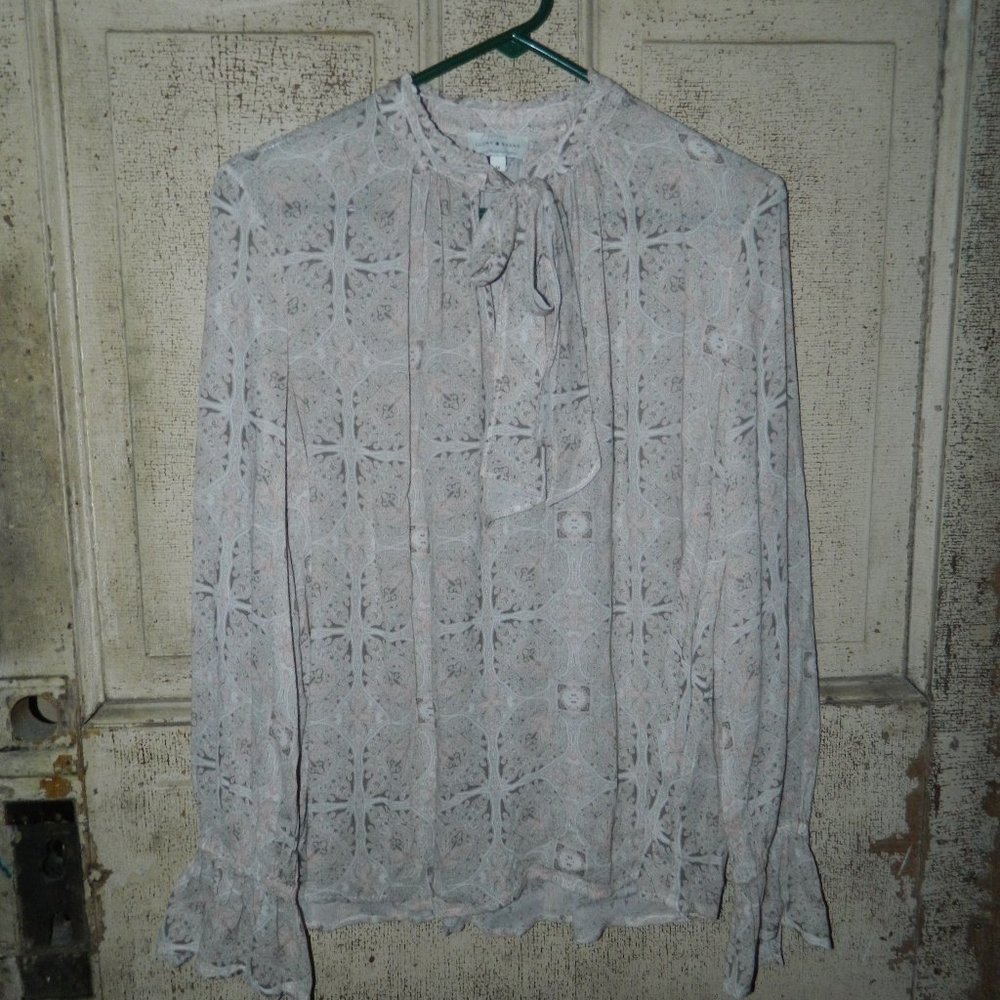 Lucky Brand Tie Neck Boho Top Shirt Size M (DD-39)
